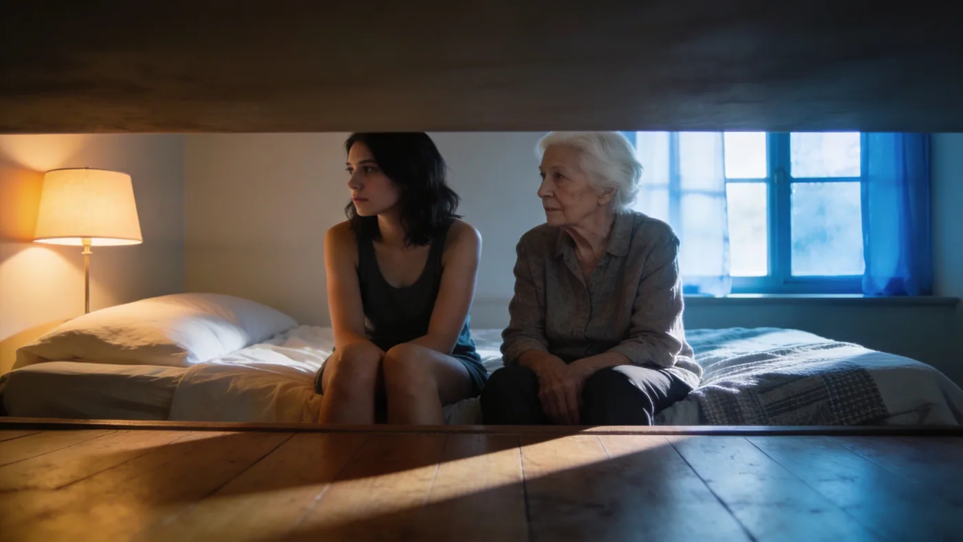 Close-up of wooden floor and fabric textures in natural light, representing grounded body-first heal Close-up of wooden floor and fabric textures in natural light, representing grounded body-first healing spirituality