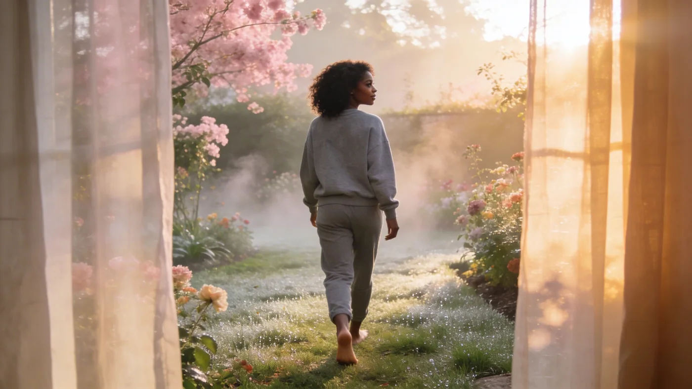 Integration: person in a quiet moment of stillness and emotional recognition — The exits that pull you out of feeling — feel your feelings without performing peace