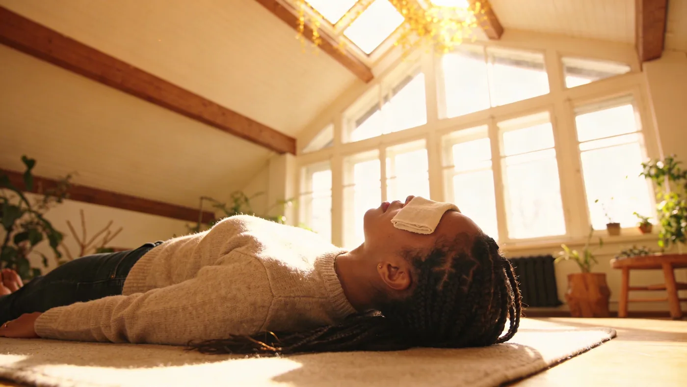 Integration: two people sharing a quiet moment of connection — A 12minute reset when not feeling good enough spikes — not feeling good enough