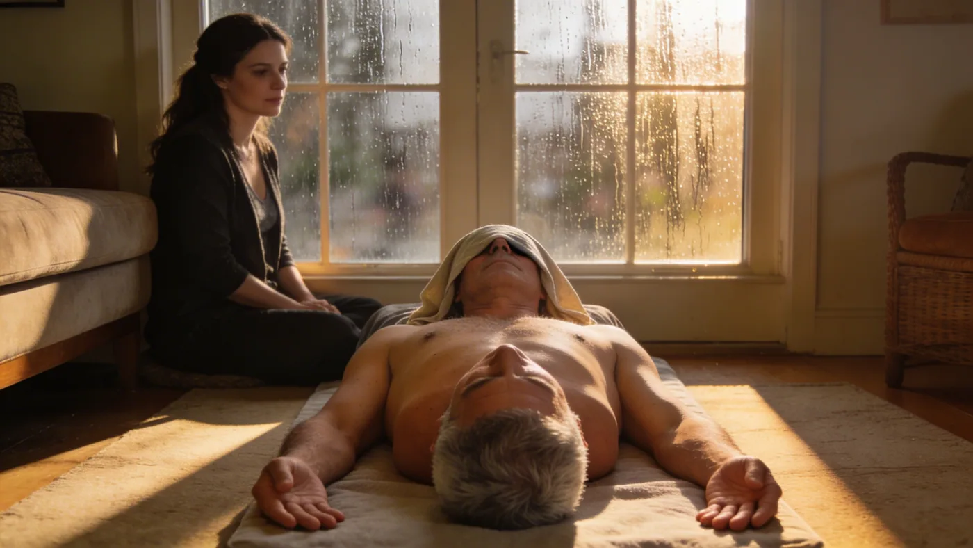 Man sitting beside rain-streaked window with blurred reflection, illustrating what you are not your thoughts means — you are not your thoughts practical guide