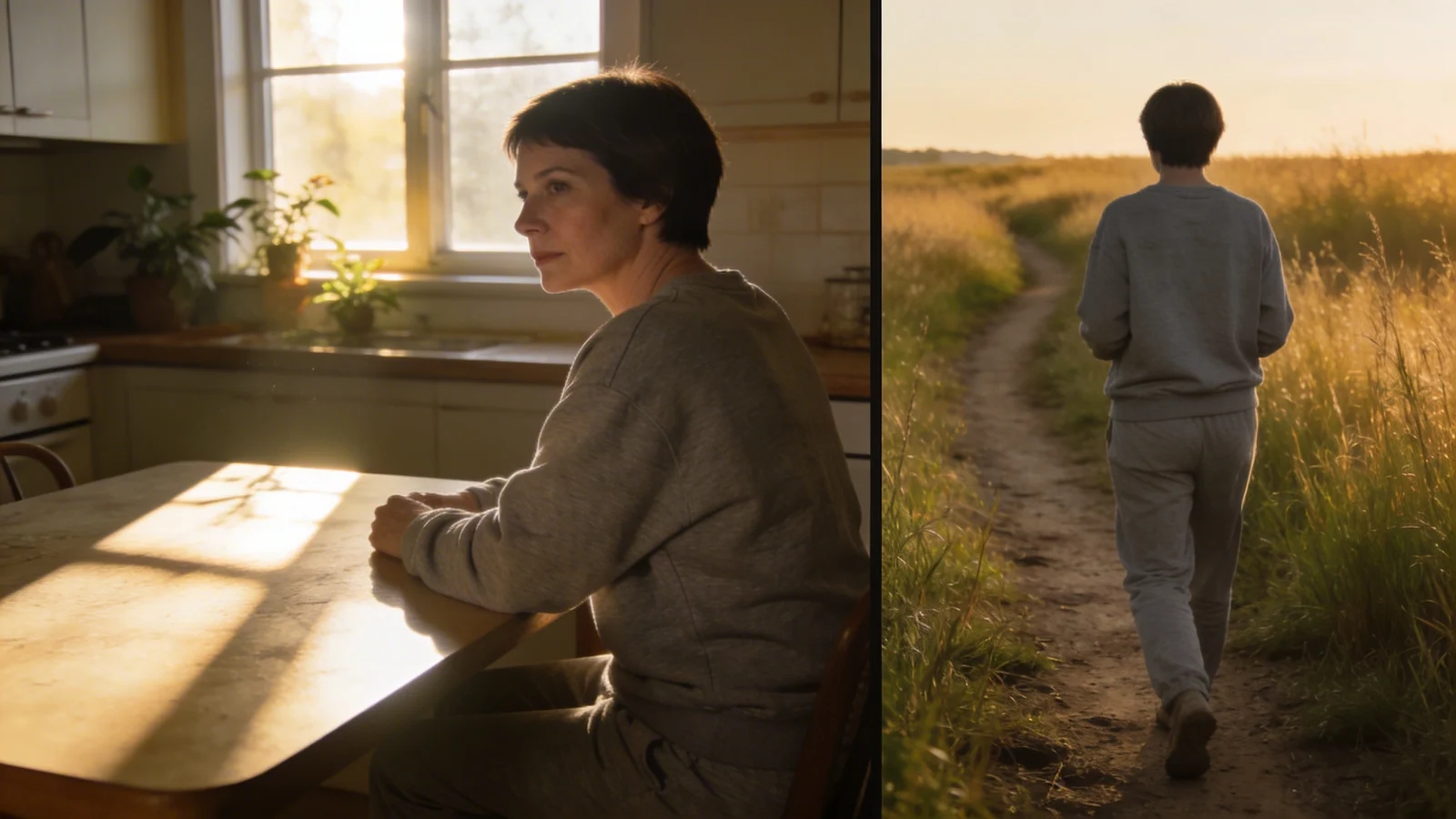 Man standing on dirt path through tall grass at golden hour showing signs of emotional suppression i Man standing on dirt path through tall grass at golden hour showing signs of emotional suppression in tense posture