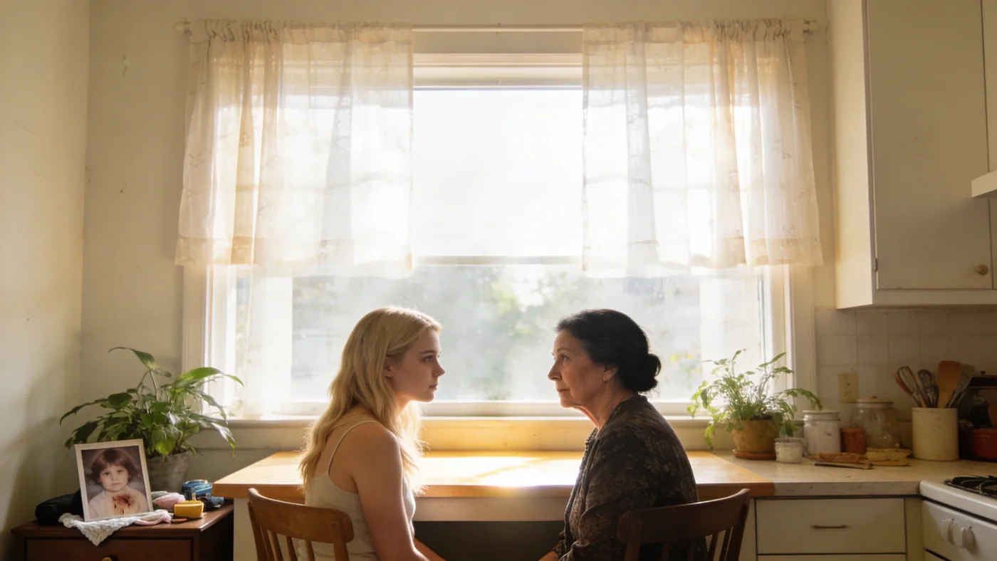 Old childhood photograph beneath everyday objects on nightstand revealing childhood wounds in adult life — inner child healing activities