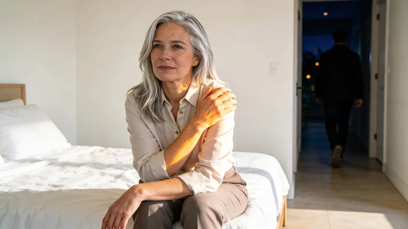 Person walking through dark hallway at night representing why racing thoughts get worse in darkness — racing thoughts at night