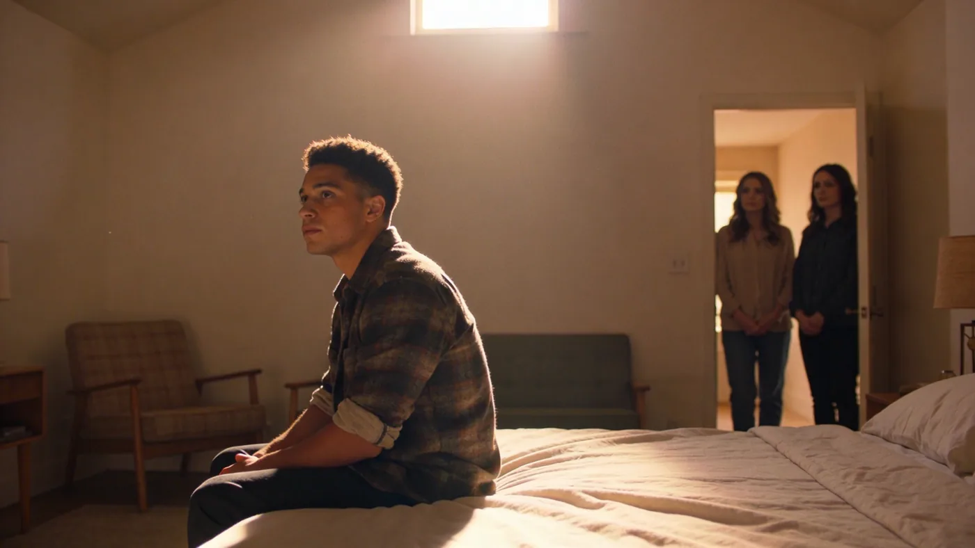 Two women standing quietly in a doorway sharing stillness, evoking the trauma connection nobody mentions — why am i so emotional