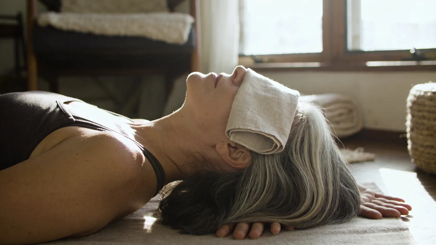 Woman at window in contemplation after body-first healing spirituality practice, viewed from behind Woman at window in contemplation after body-first healing spirituality practice, viewed from behind