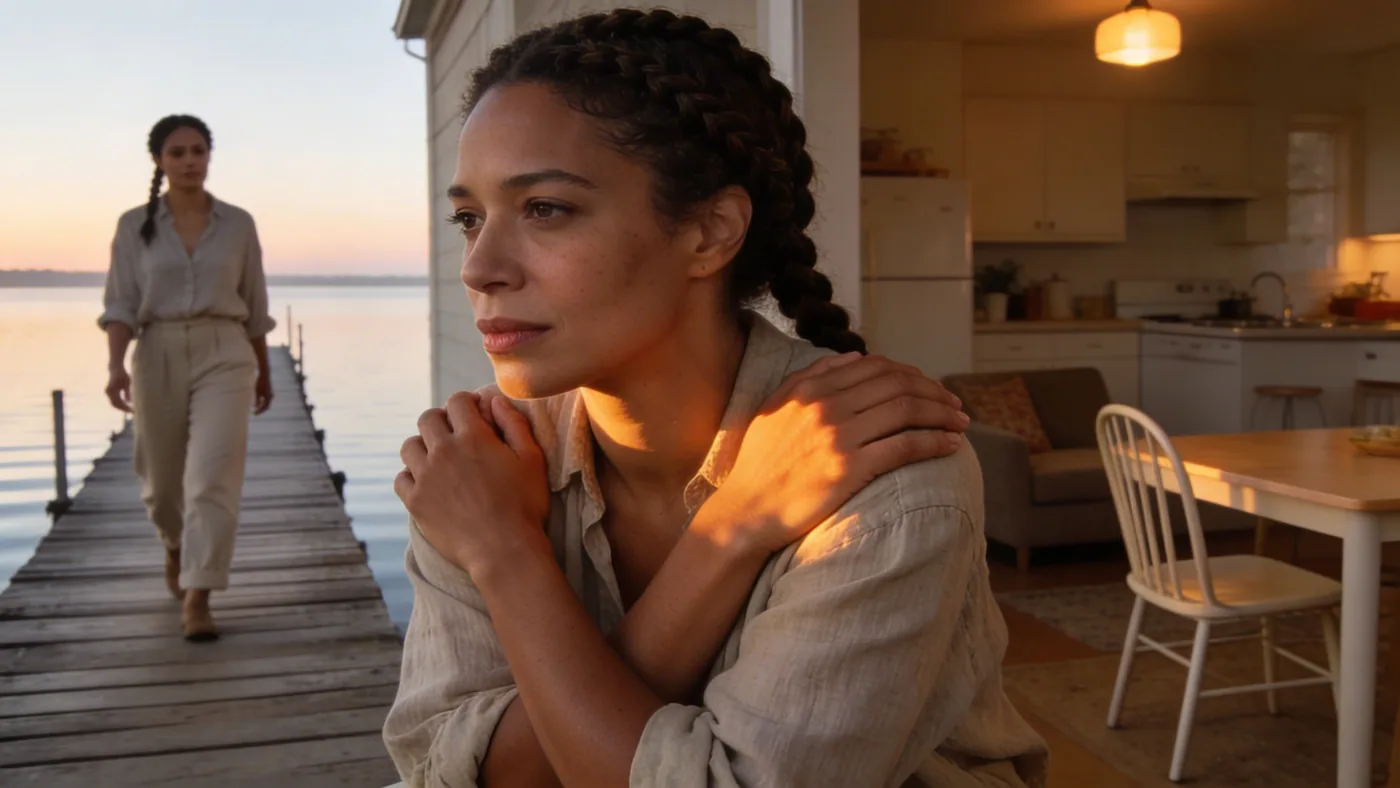 Woman gripping coffee cup tightly at kitchen table with empty chair opposite, relationship loop of f Woman gripping coffee cup tightly at kitchen table with empty chair opposite, relationship loop of feeling misunderstood