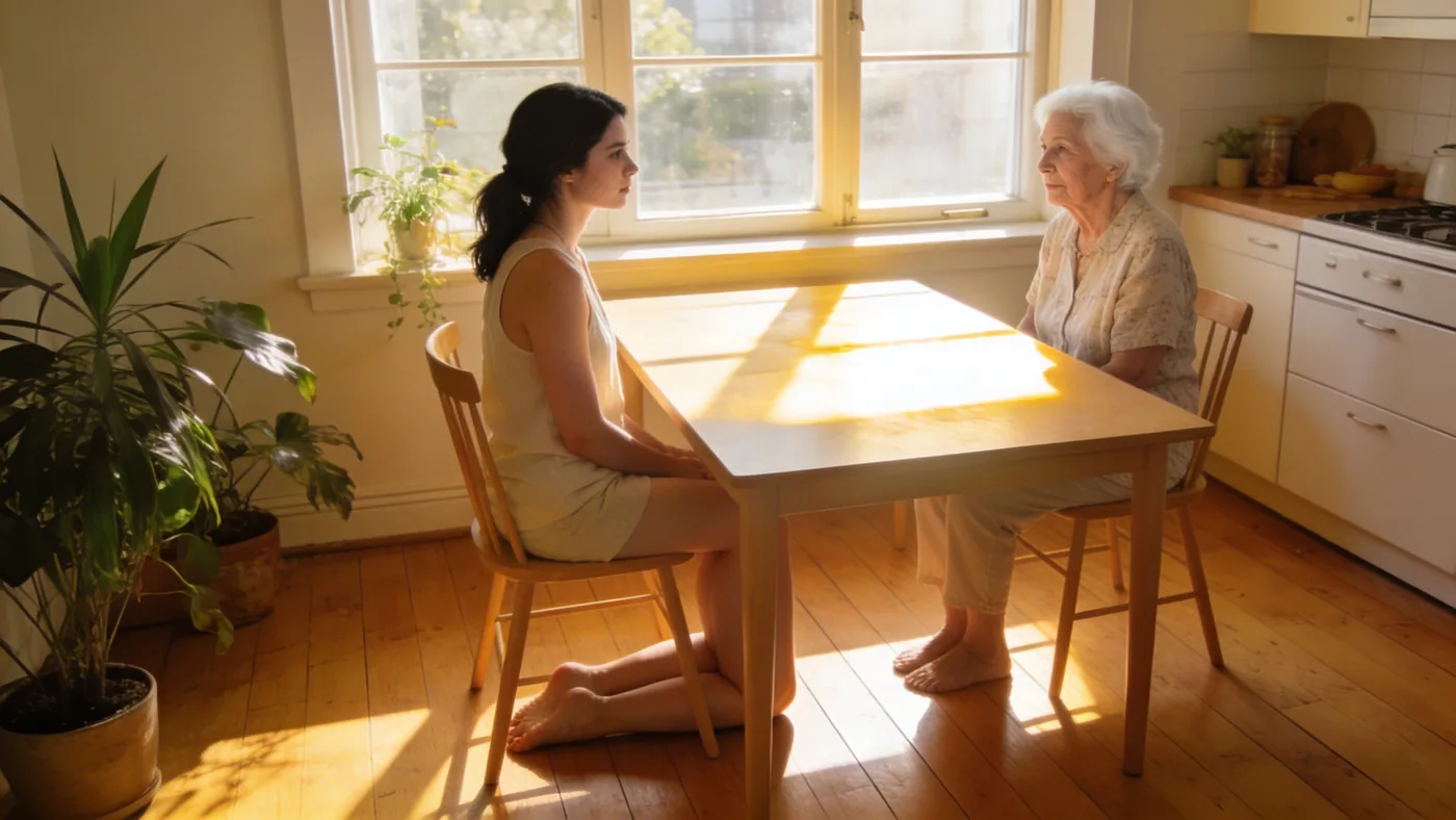 Woman in Feeling Session posture on wooden floor showing a reset for the emotionally drained loop — emotionally drained symptoms
