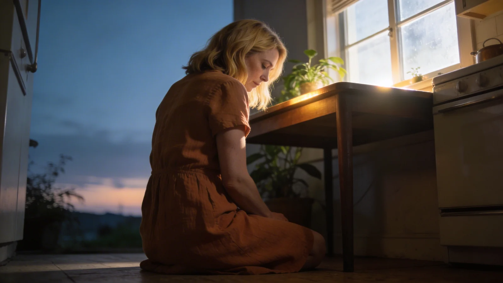 Woman sitting on bathtub edge in quiet morning light, posture turned inward, evoking why am i so emotional