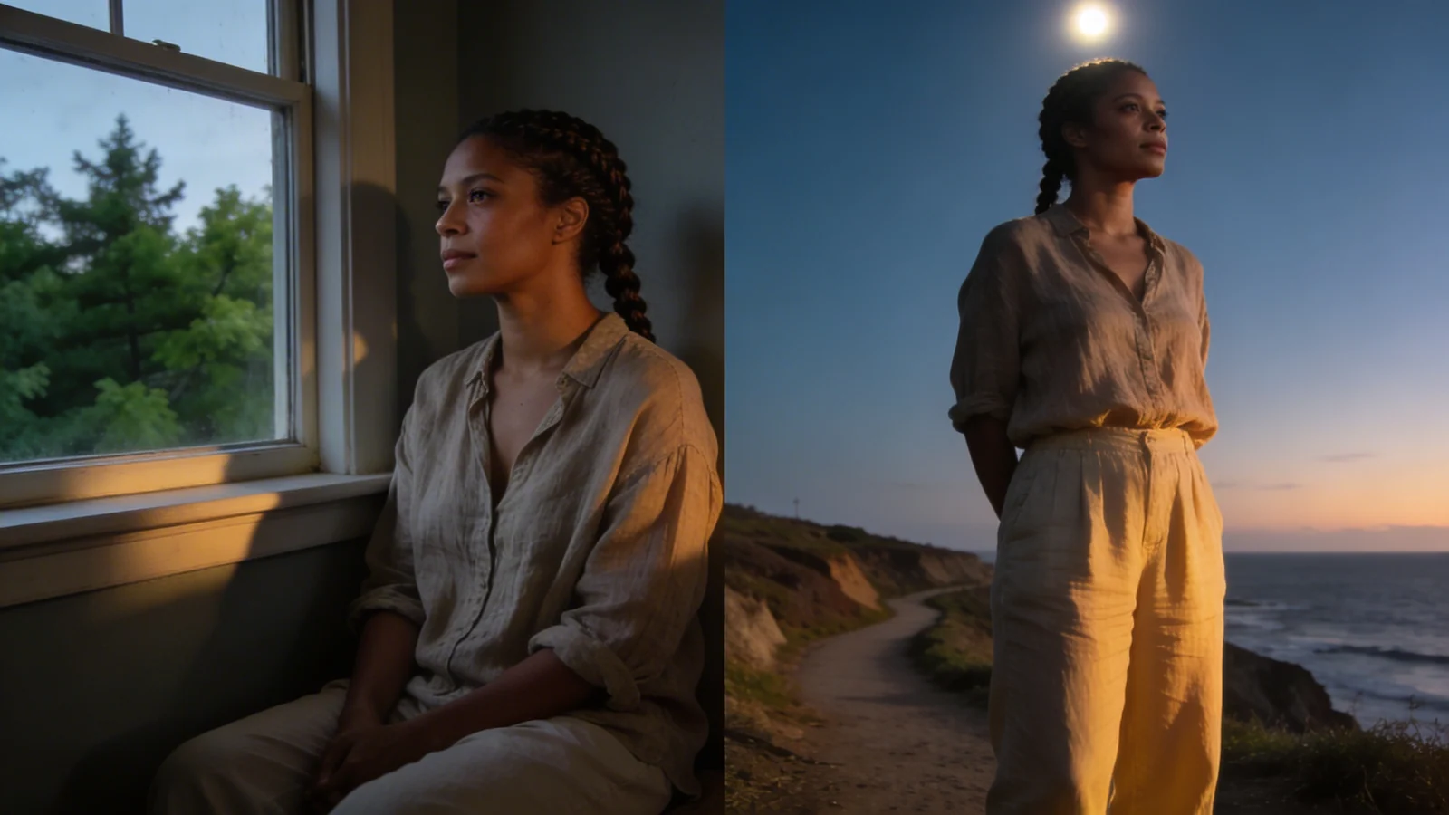 Woman standing on coastal bluff path at golden hour, body guarded, illustrating why am I afraid of being vulnerable