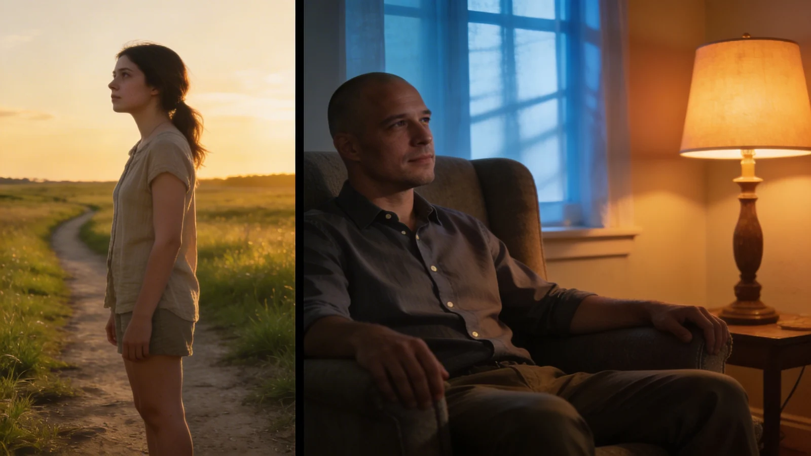 Woman standing on open grassland path at golden hour contemplating [inner child healing](/inner-child-healing/) activities — inner child healing activities