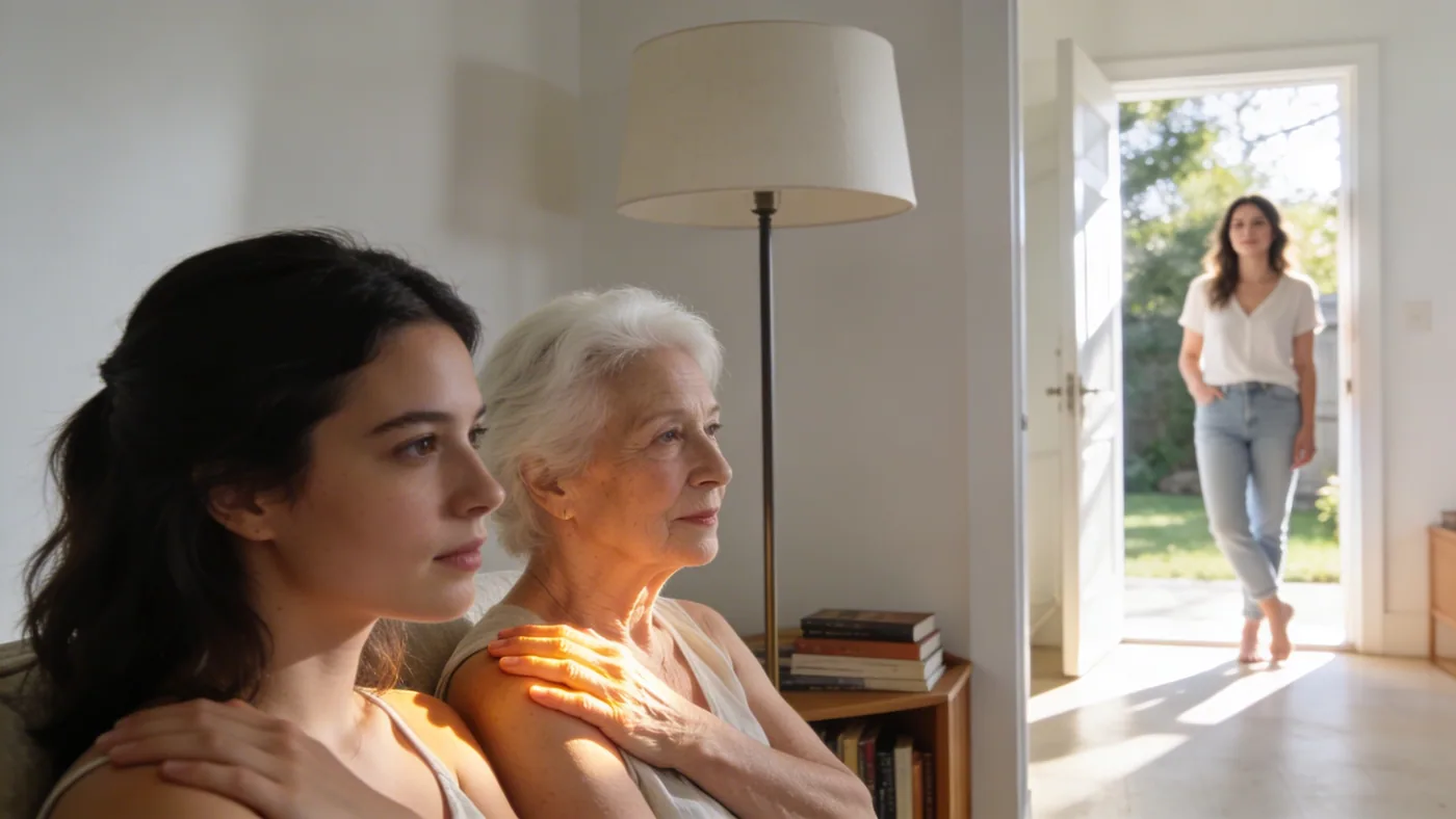 Woman standing relaxed in sunlit doorway illustrating what quietly keeps the meditation anxiety cycl Woman standing relaxed in sunlit doorway illustrating what quietly keeps the meditation anxiety cycle going — why am i more anxious after meditating