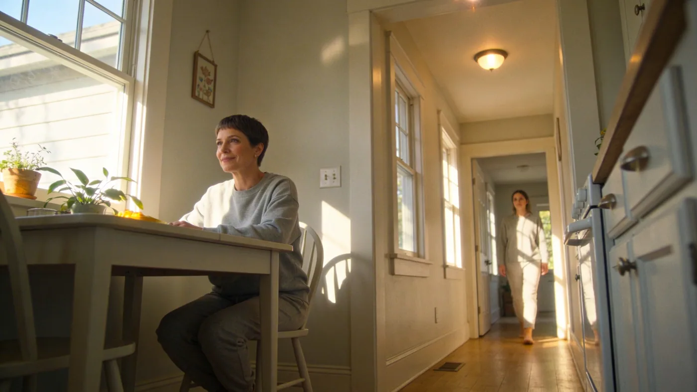 Woman walking slowly down sunlit hallway toward light showing one grounded way to respond without abandoning yourself — what is emotional manipulation