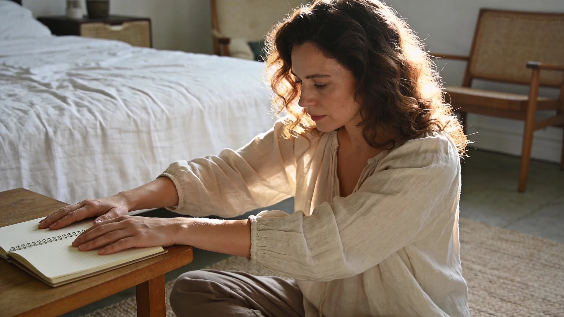 Hands resting on wooden table beside notebook turning anxiety quiz results into a concrete plan