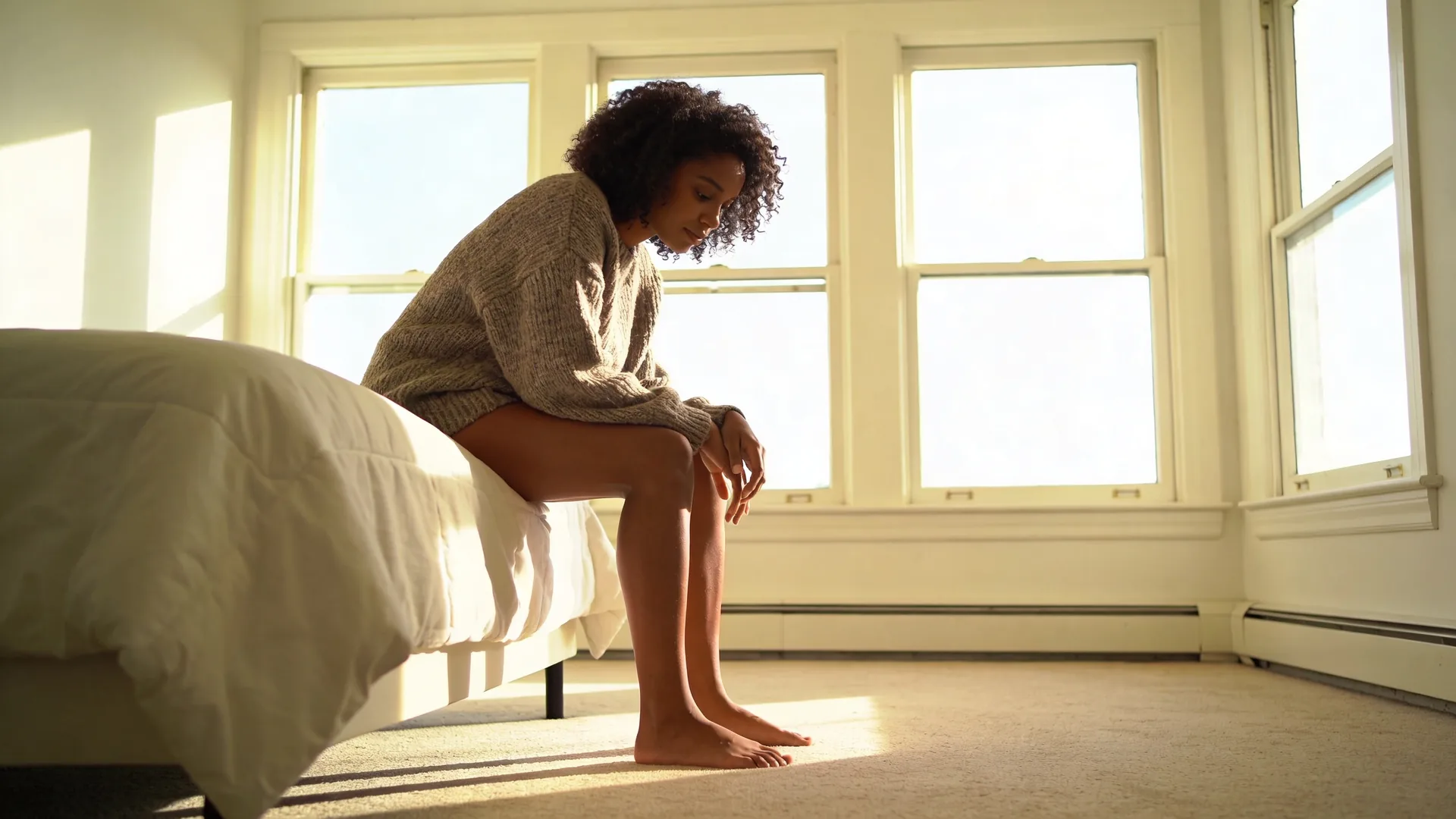 Two people sharing quiet stillness in a doorway as something begins to shift in the body