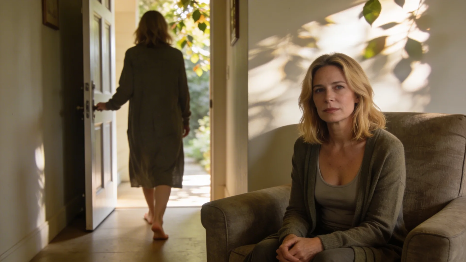 Man walking barefoot down a hallway toward open door after taking an honest emotional step