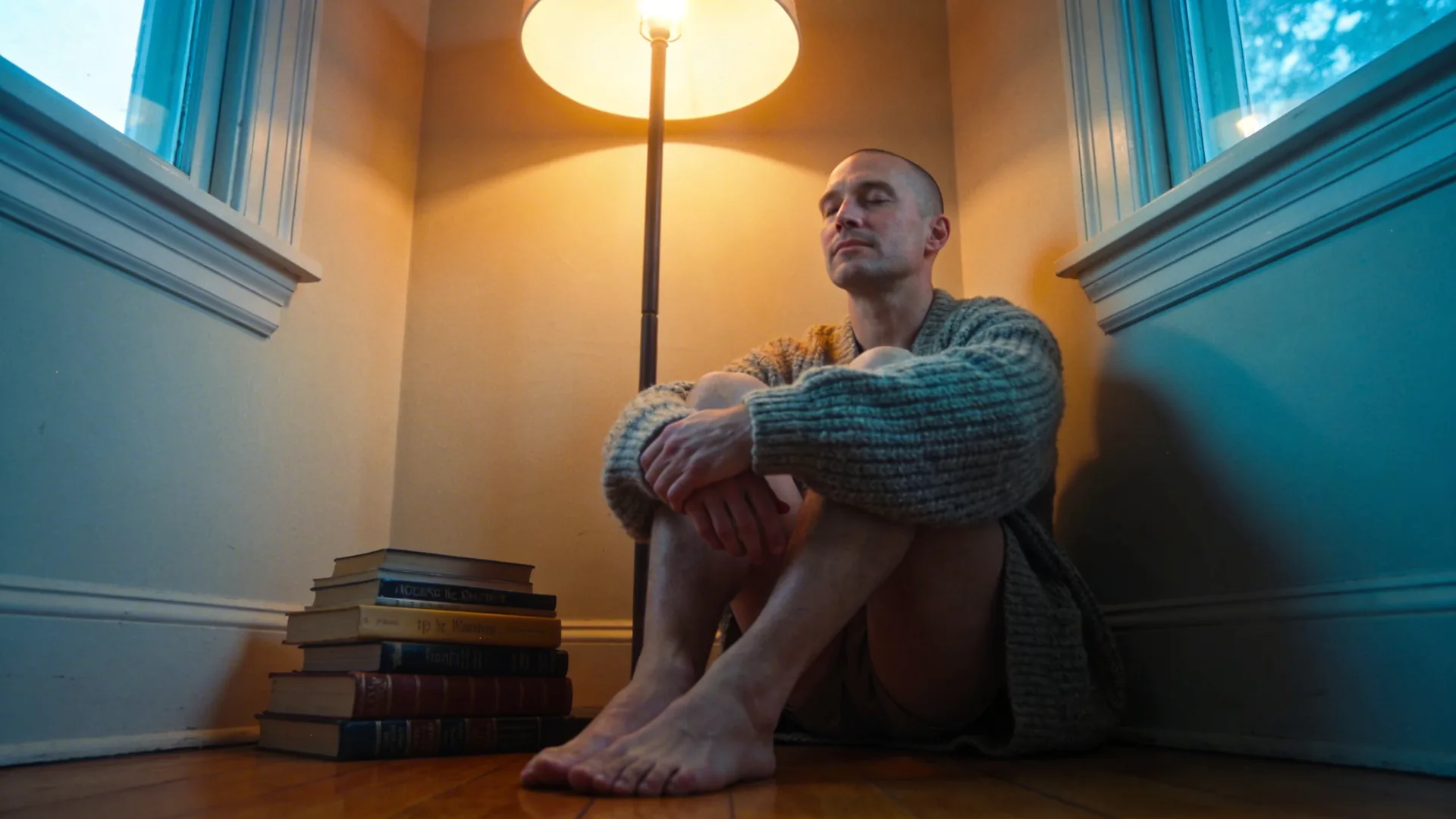 Bare feet resting on wooden floor during a 12-minute emotional energy healing practice