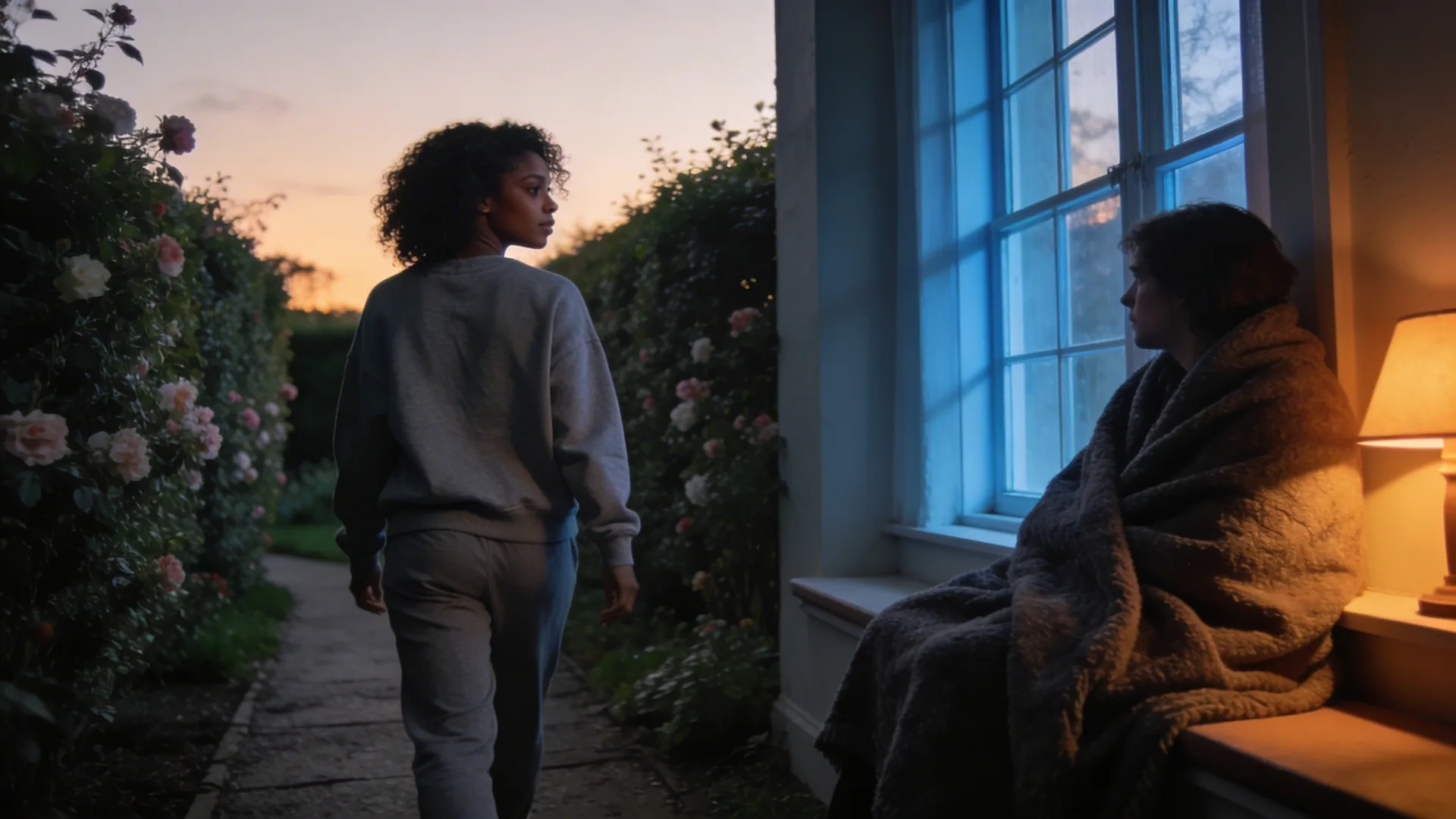 Person wrapped in heavy blanket on window seat showing emotional invalidation through withdrawn posture and dim warm lamp light