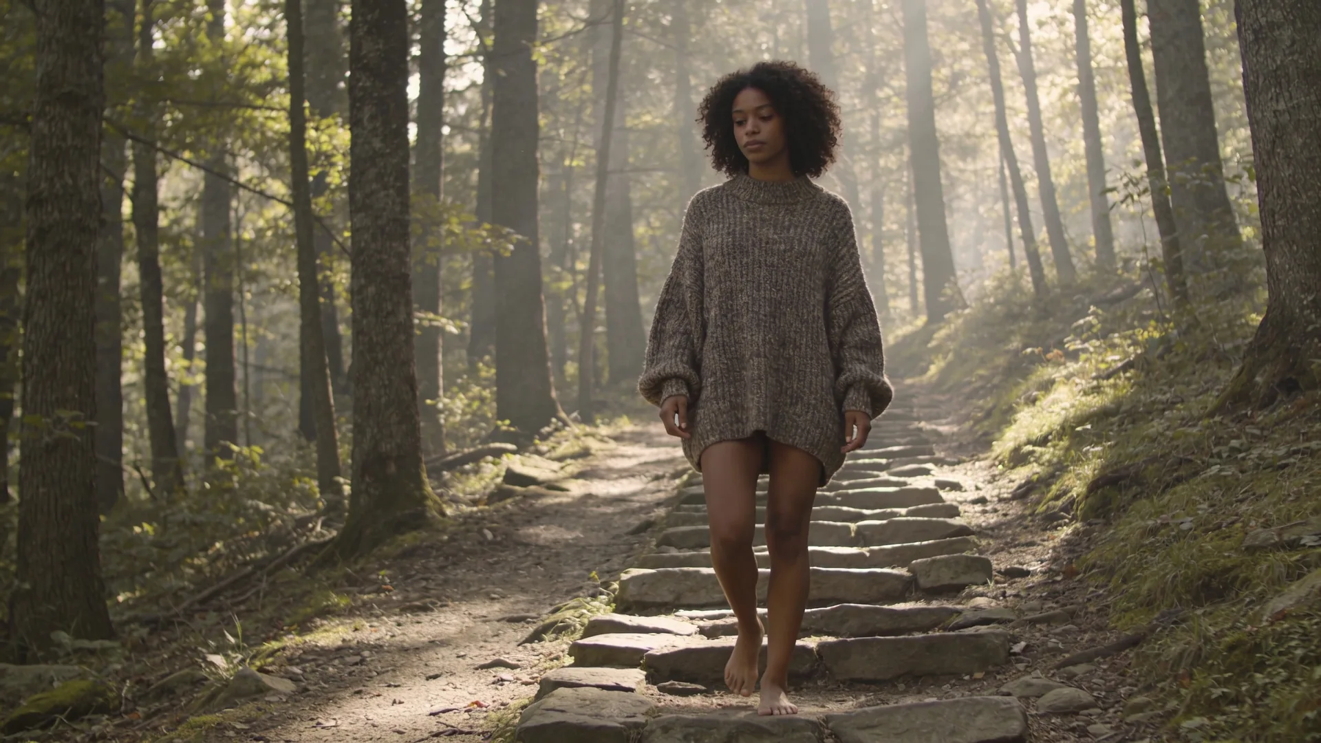 Bare feet on stone steps in natural light showing the body creating emotional safety one step at a time
