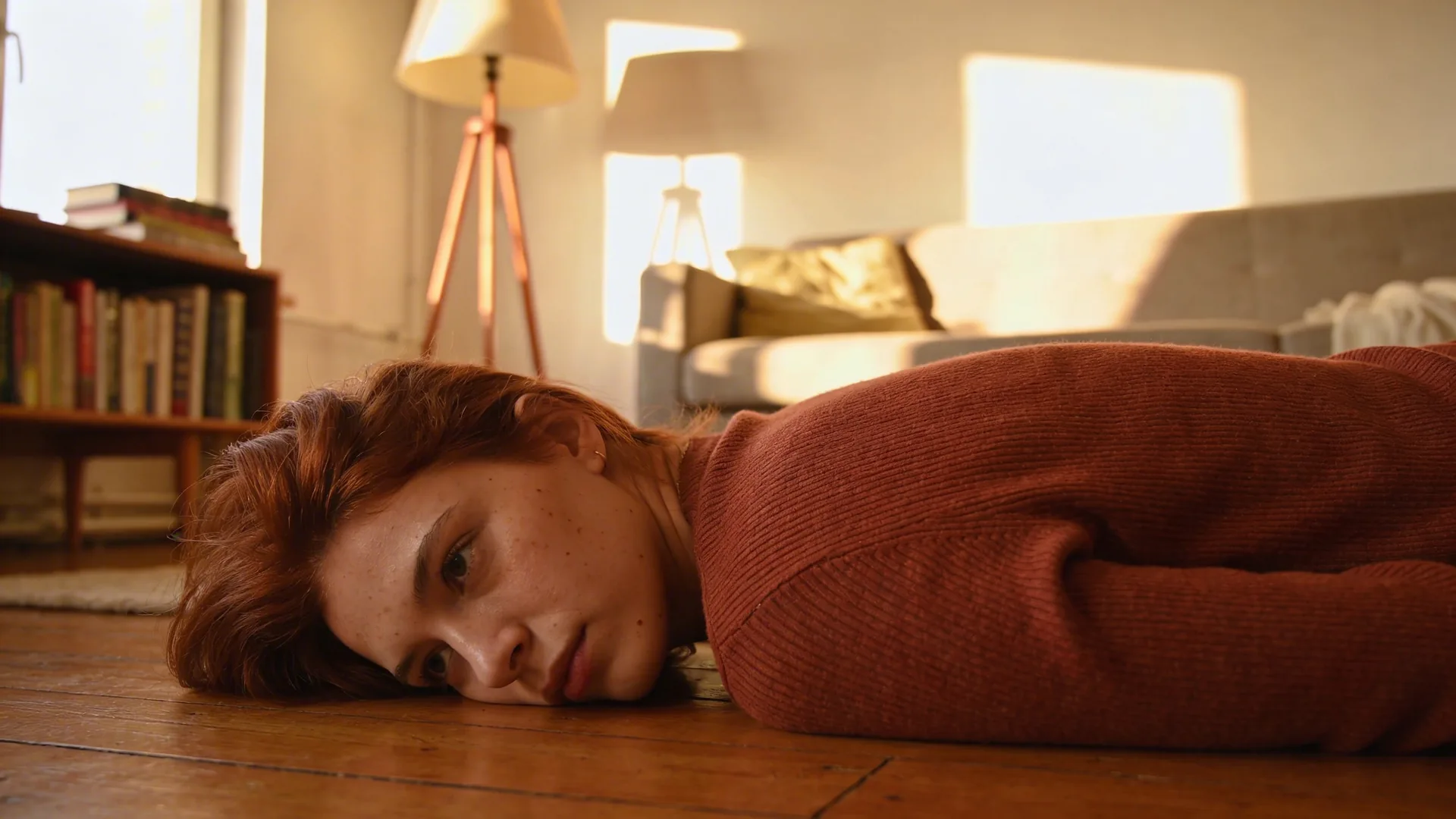Man lying on wooden floor in Feeling Session posture during the spiral phase that makes people think they are failing