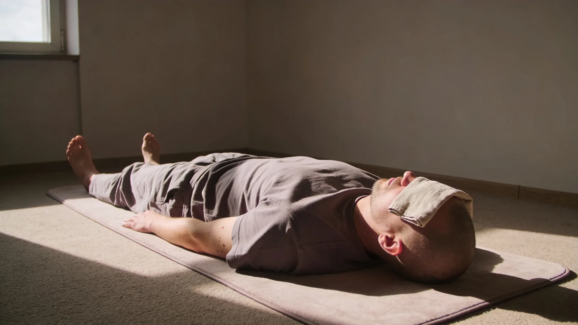 Man at wooden desk in morning light beginning to explore how do i do shadow work with visible body tension