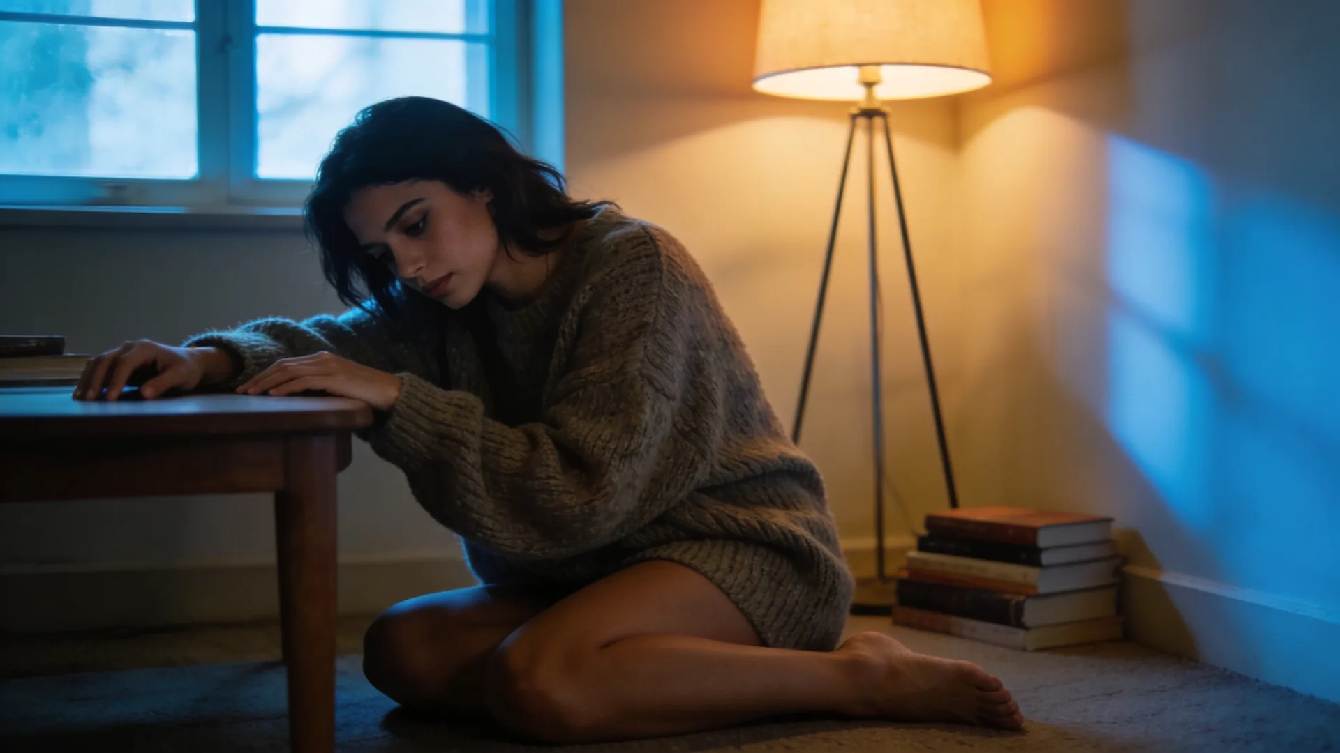 Hands resting beside a clay mug on a wooden table showing what shifts when grief is contacted this way