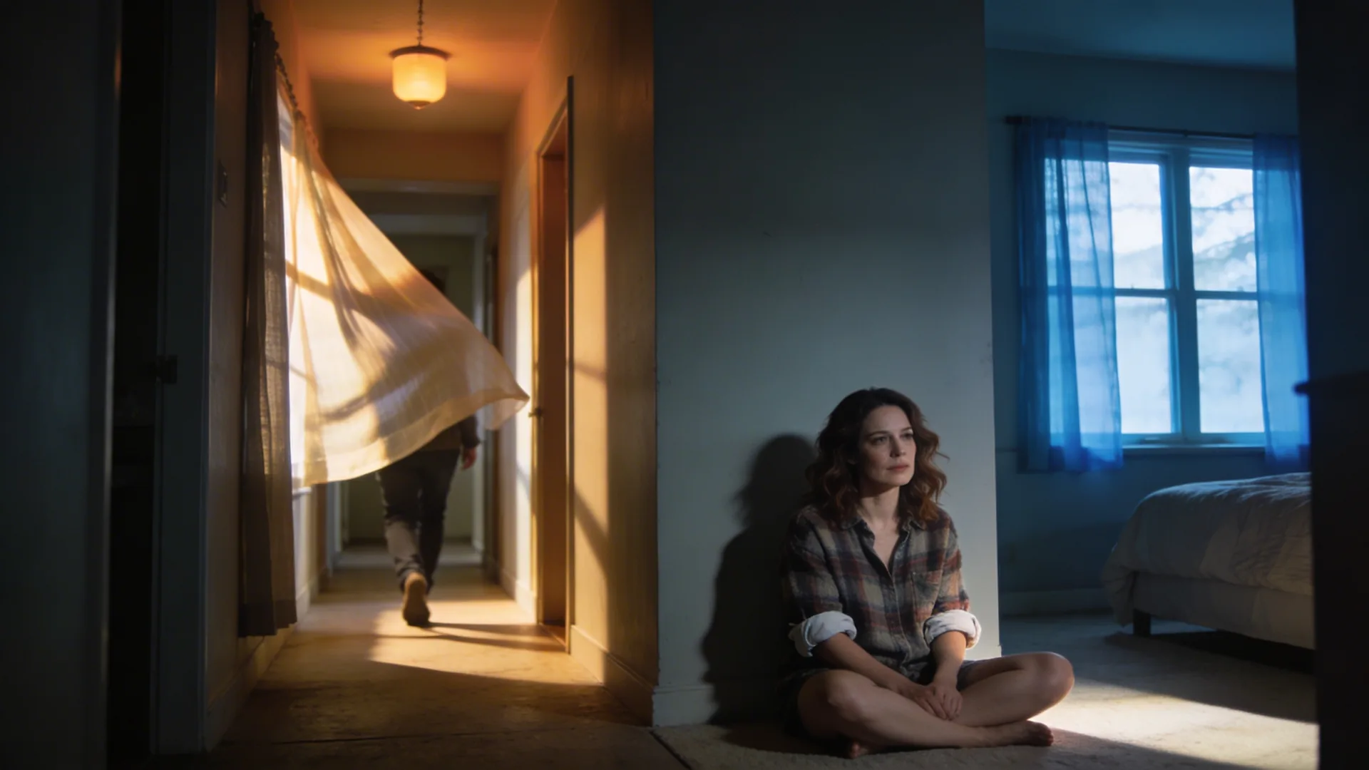 Woman sitting on bedroom floor learning how to feel emotions again in soft morning light