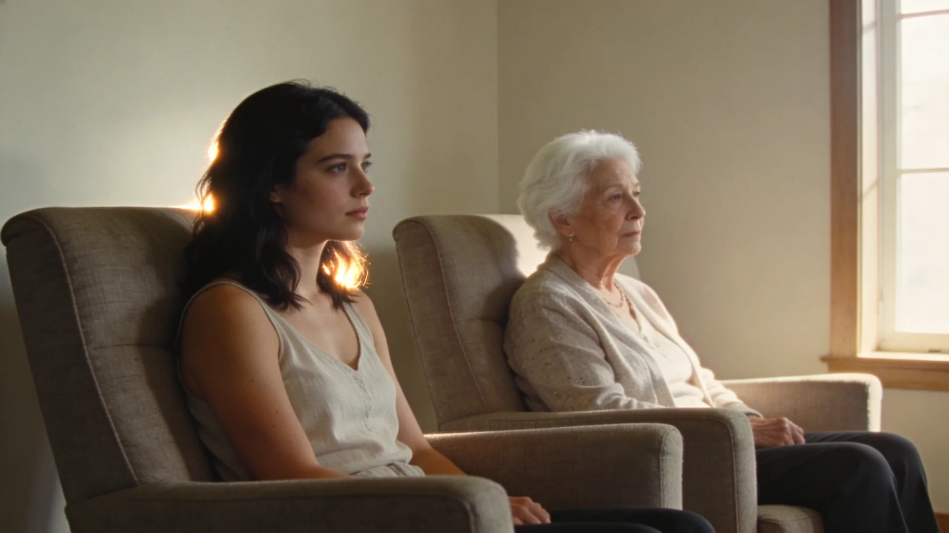 Two people sitting quietly together as a practice for when you can't stop punishing yourself