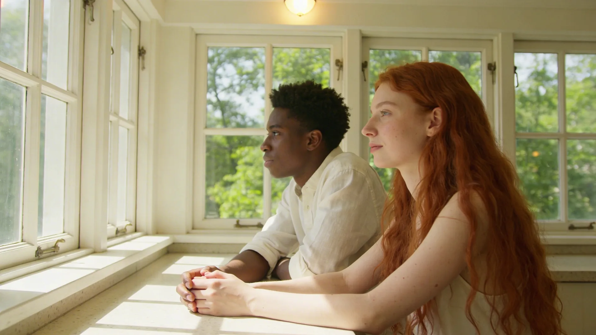 Two hands resting close together on a sunlit countertop, showing what emotional availability actually sounds like