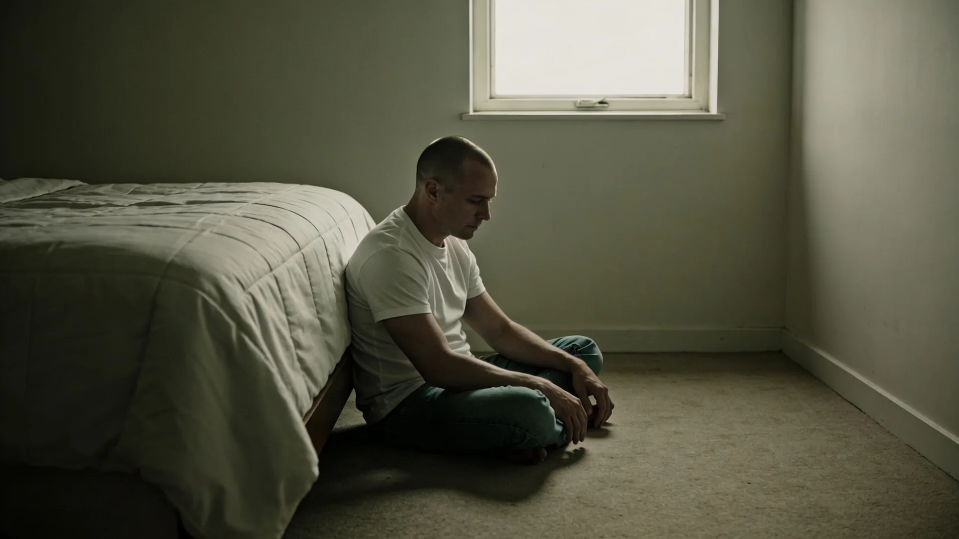 Woman lying on a wooden floor, eyes covered, arms resting beside her body, in quiet surrender — how to let go of control