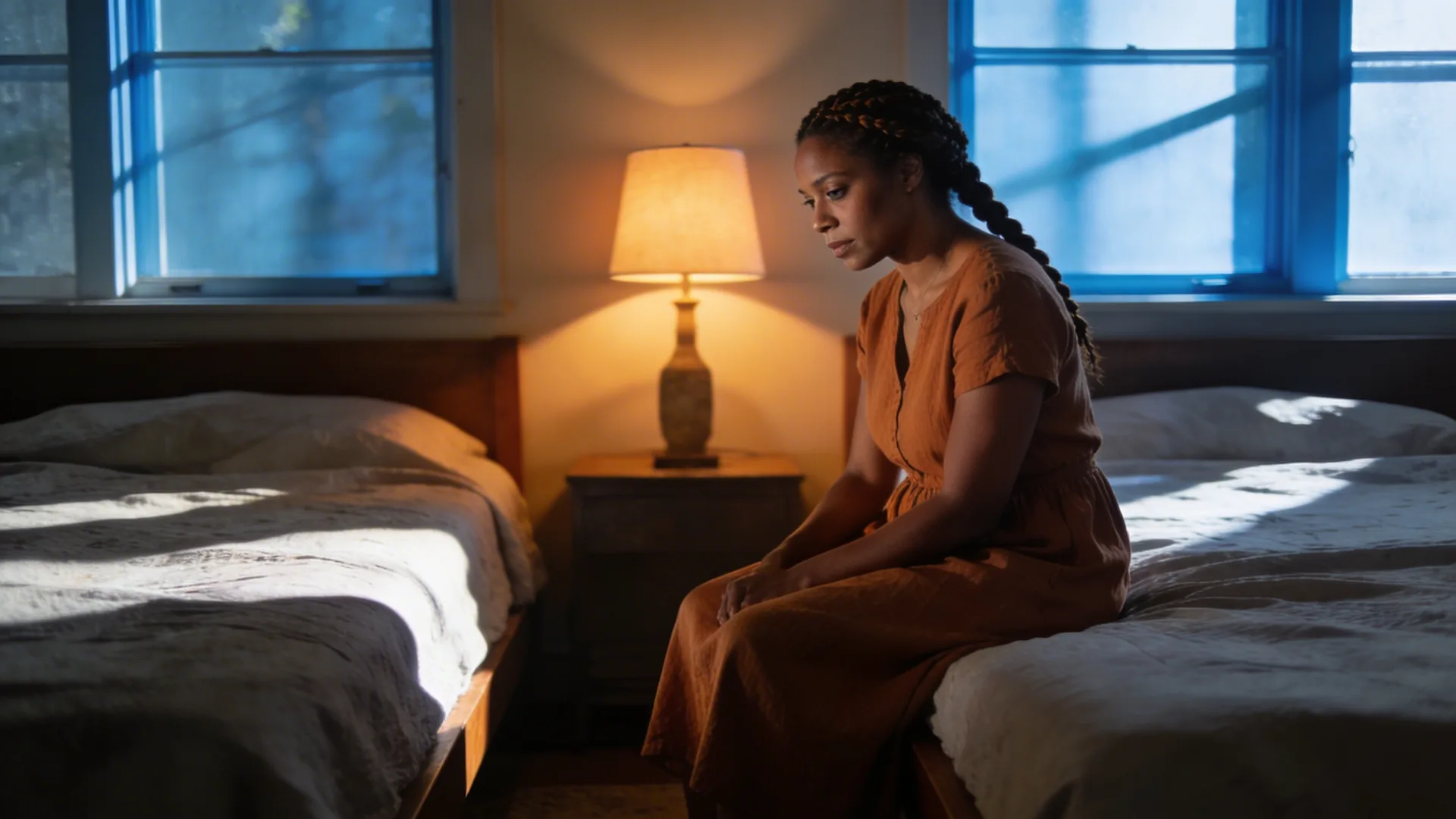 Person sitting alone on bed edge in morning light, contemplating how to stop being a people pleaser