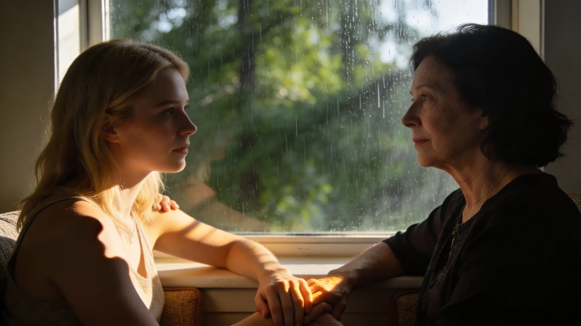 Silhouette at rain window contemplating fears that drive people pleasing behavior