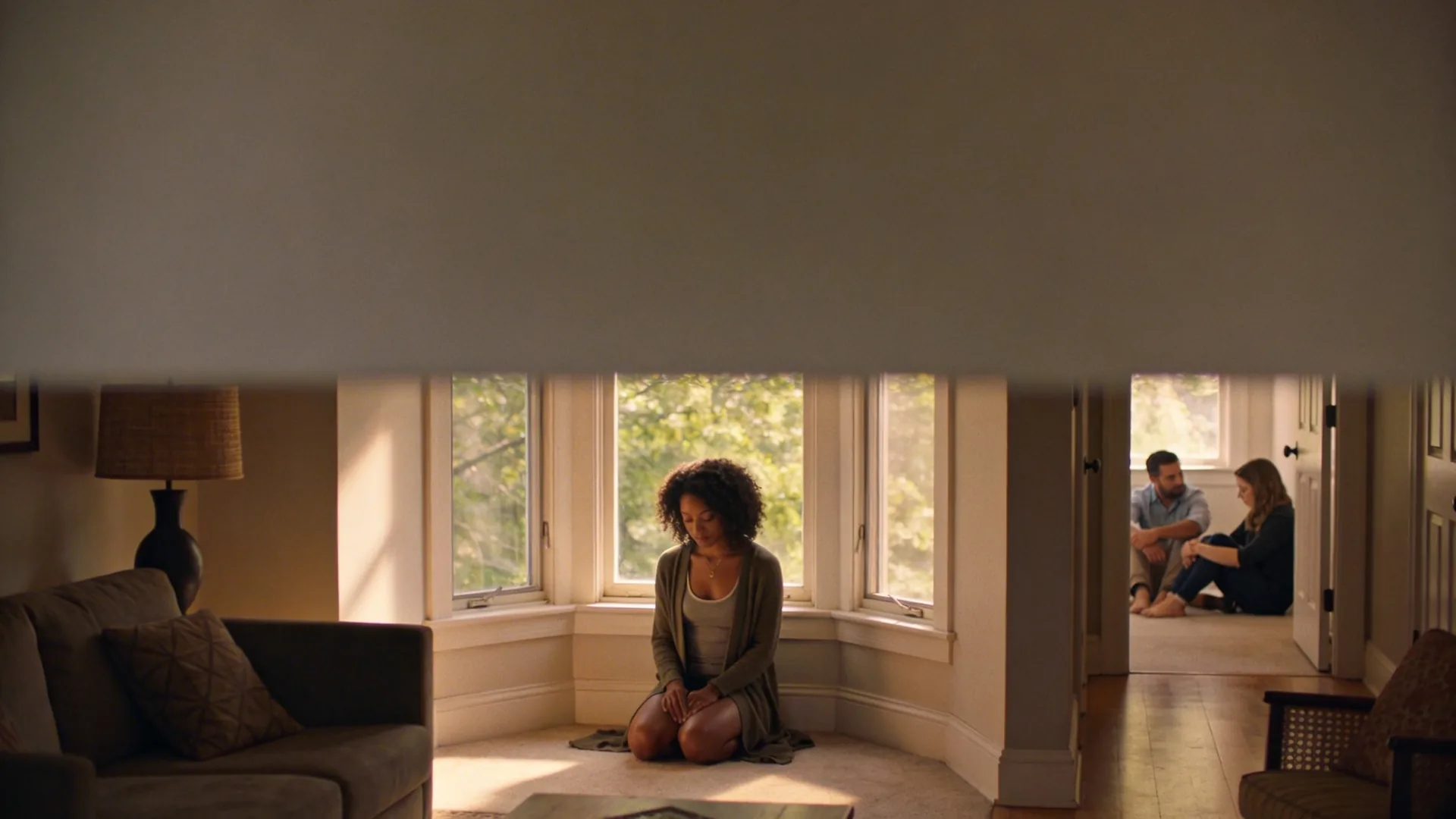 Two people sitting quietly in a hallway illustrating why insecurity keeps coming back despite understanding