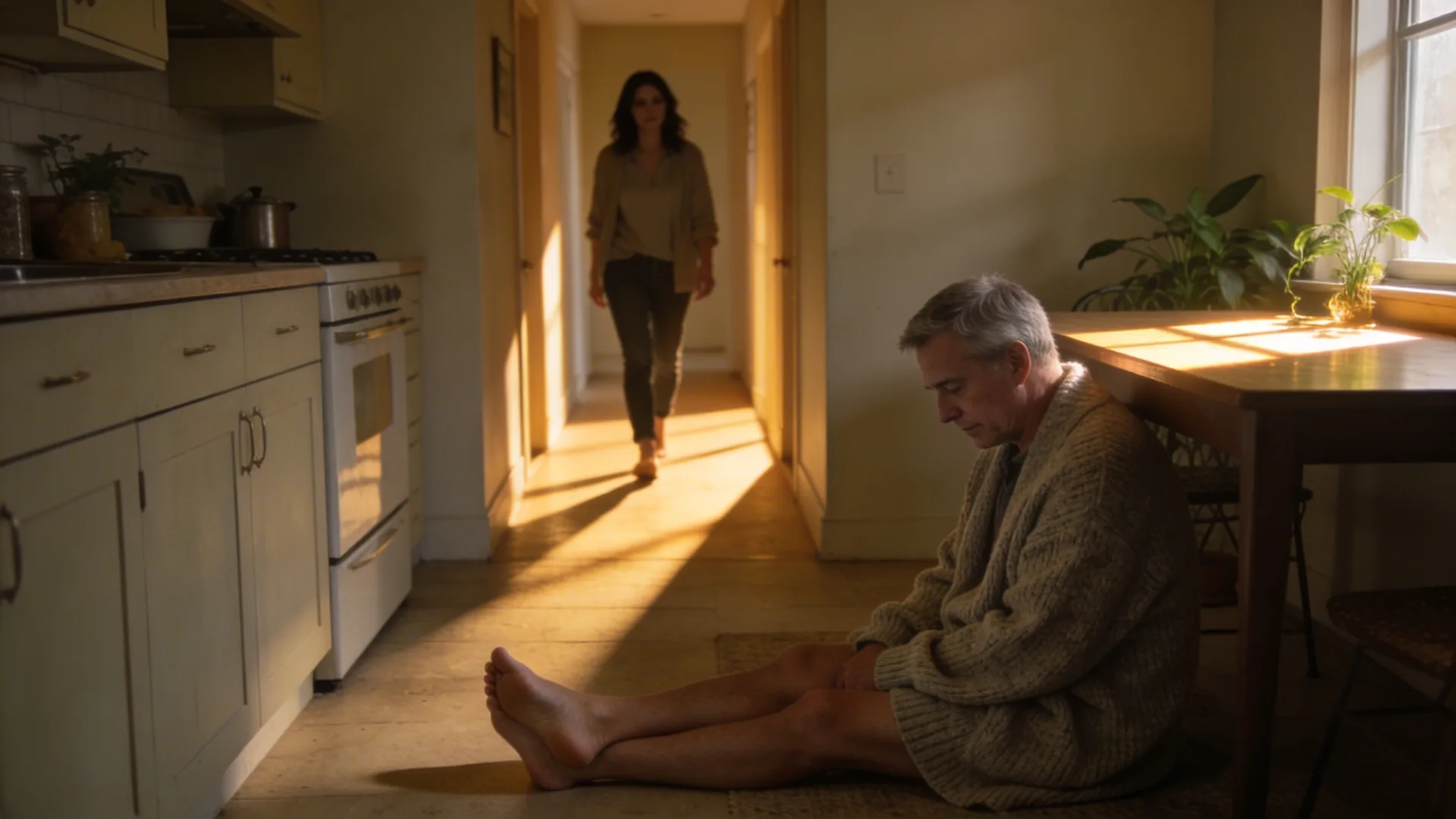 Man walking slowly through sunlit hallway showing what changes when you stop carrying everything