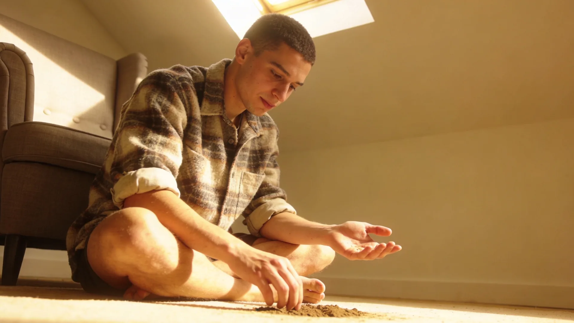 Open hand releasing dry earth symbolizing what changes when we stop analyzing and start feeling