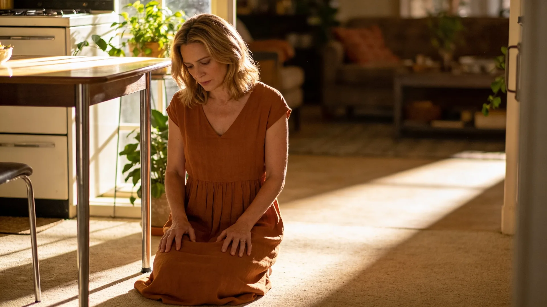 Person lying on wooden floor in Feeling Session posture showing stages of grief are not a straight line