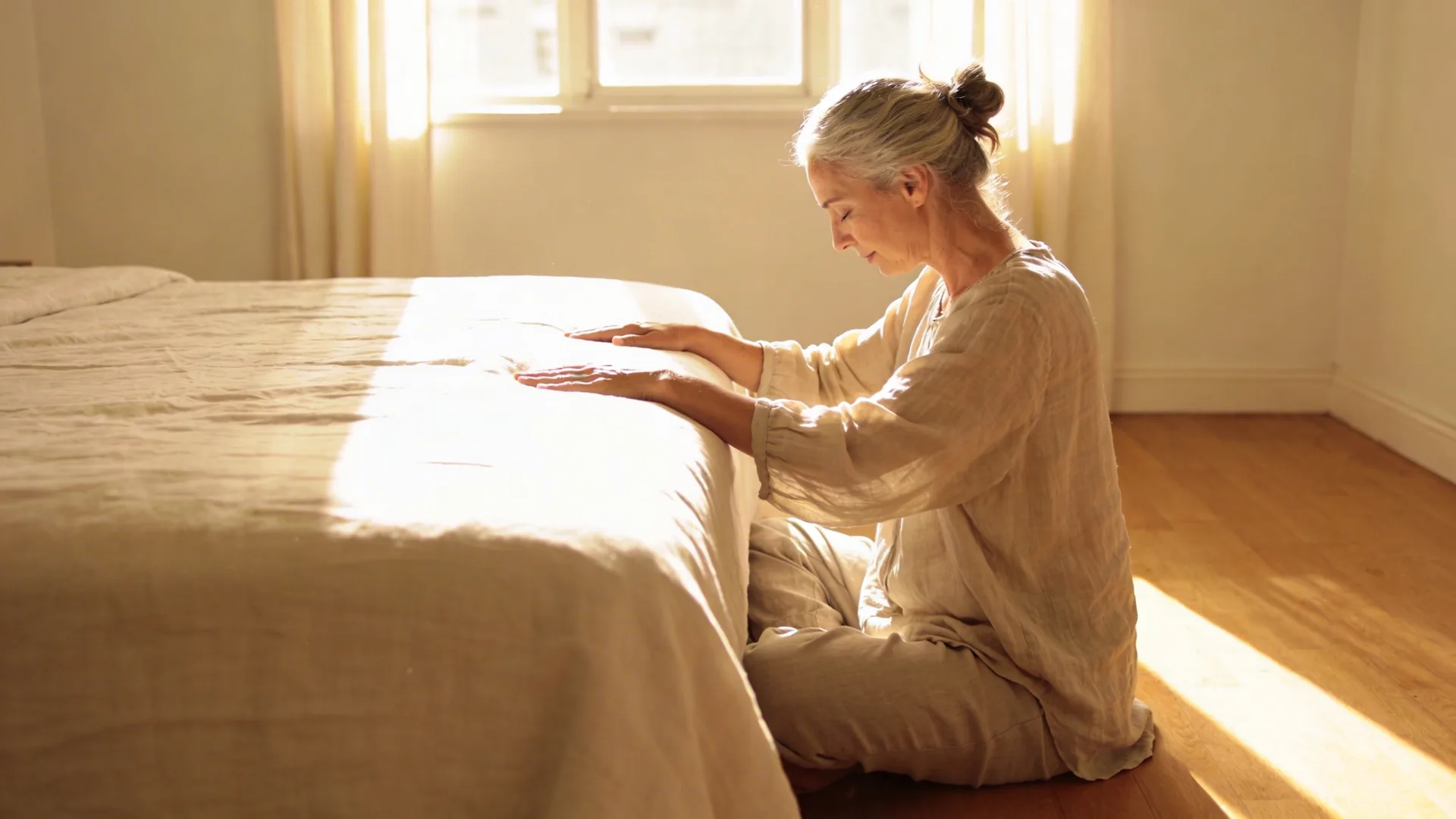 Man lying on living room floor palms down eyes closed practicing a felt truth exercise about true love