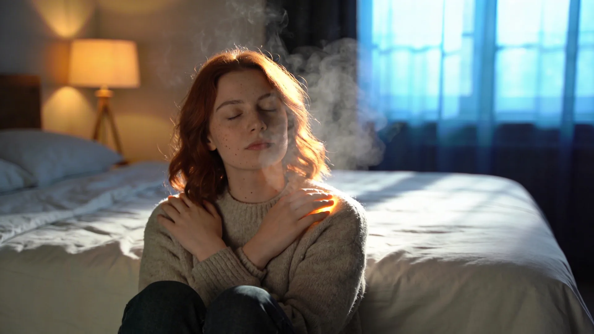 Woman with eyes closed sitting in deep bathtub with steam rising, exploring why am I so sensitive through stillness
