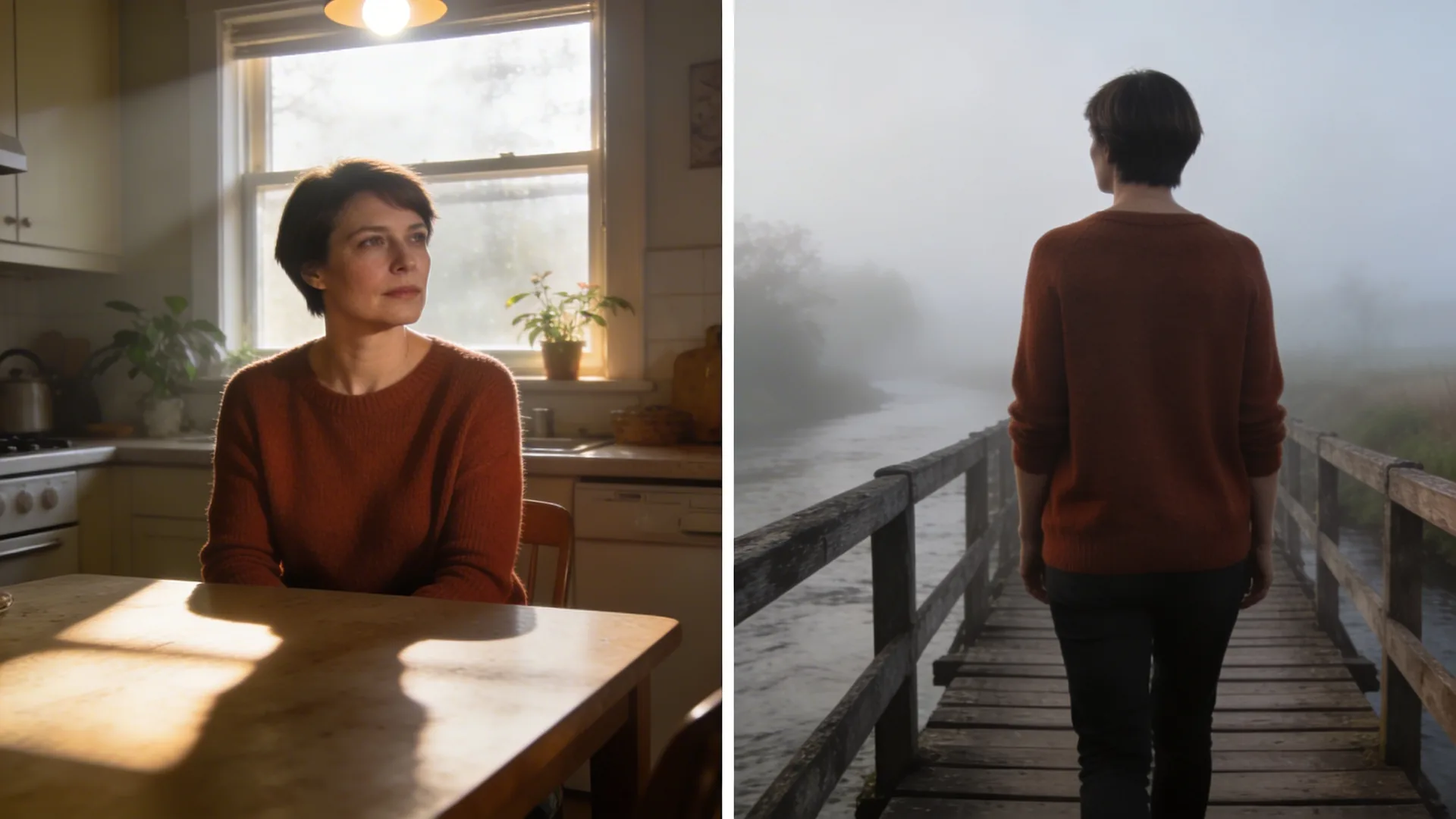 Man standing on wooden footbridge over misty river looking ahead, evoking why do I feel empty