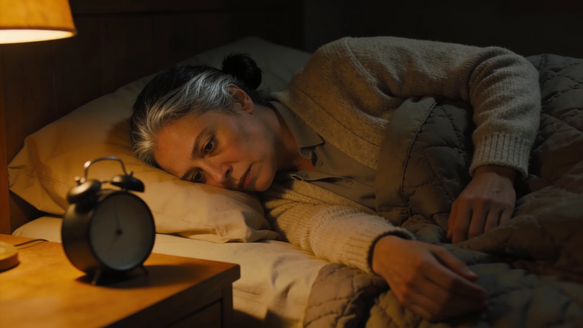 Why is anxiety worse at night — lying awake on one side at 3:14 AM under a heavy quilt in dim amber lamp light