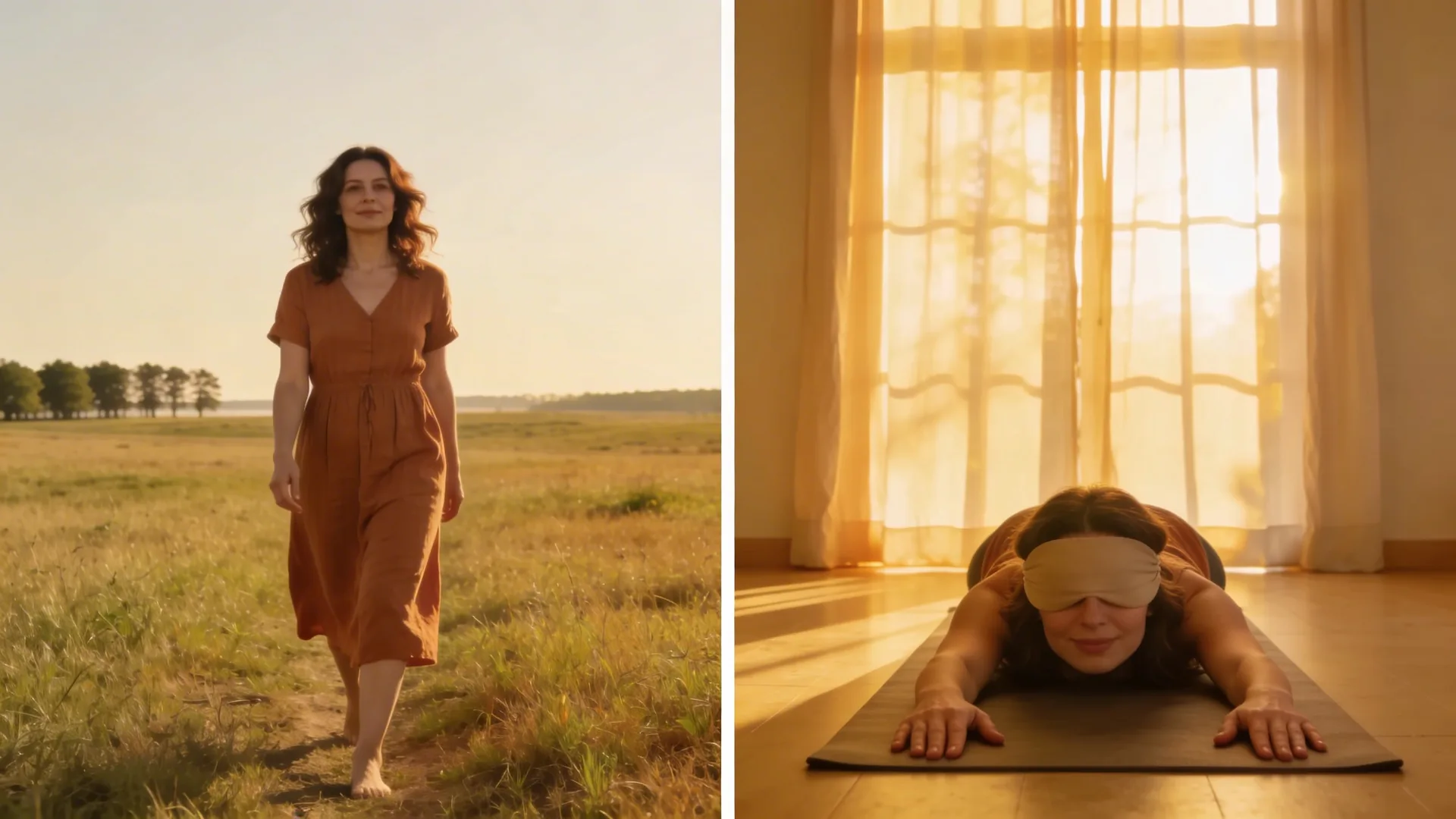 Man lying on mat with eyes covered and palms down during a yoga for emotional release mini-session